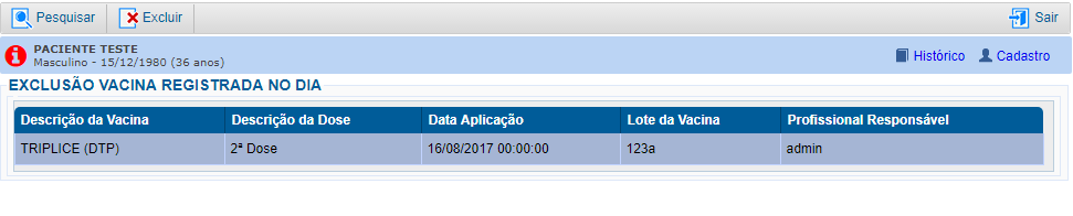 Exclusão Vacina Registrada no Dia